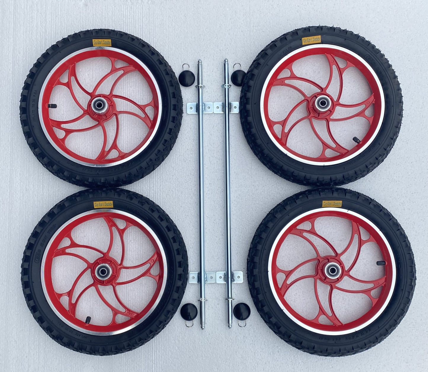 14" Red Alloy Go Kart Wheels & Axle Set