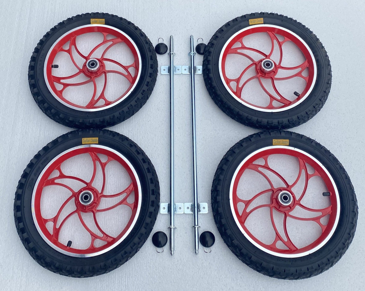 14" Red Alloy Go Kart Wheels & Axle Set