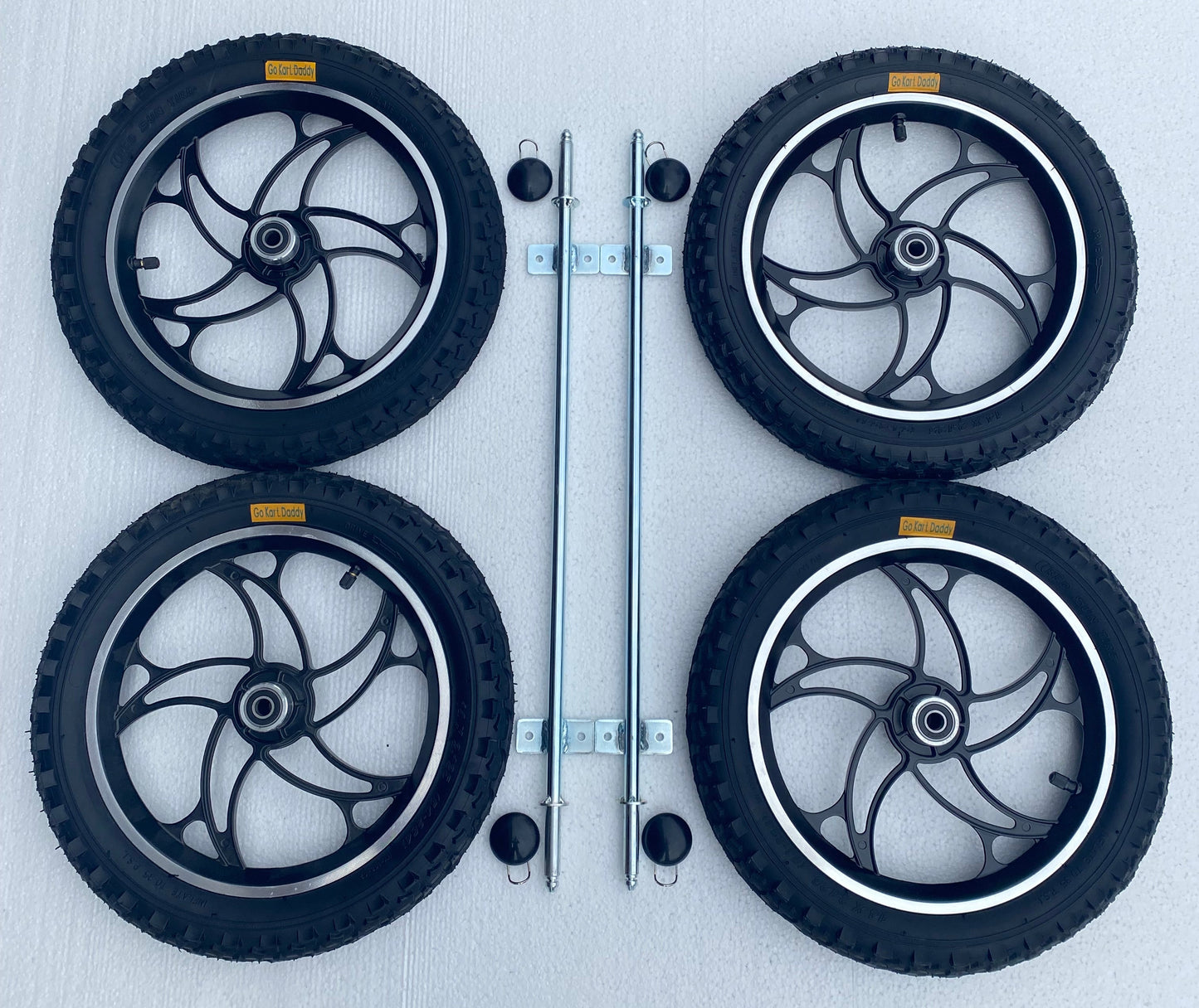 14" Black Alloy Go Kart Wheels & Axle Set