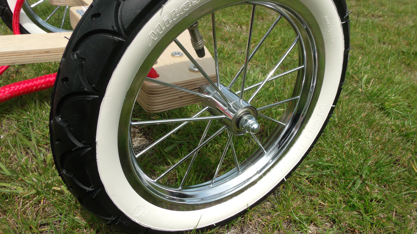 Dual Hand Brake Chrome White Wall Wheels & Axle Set.