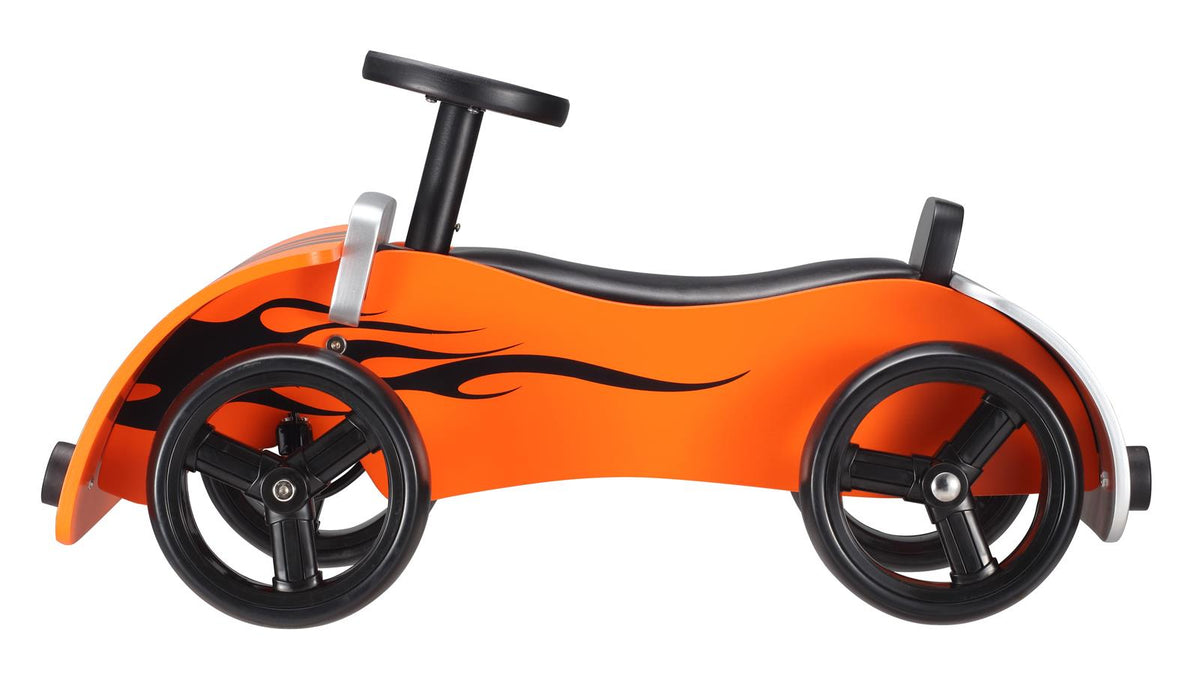 BIKESTAR Orange Wooden Ride-On Race Car – Reduced, Paint Blemishes