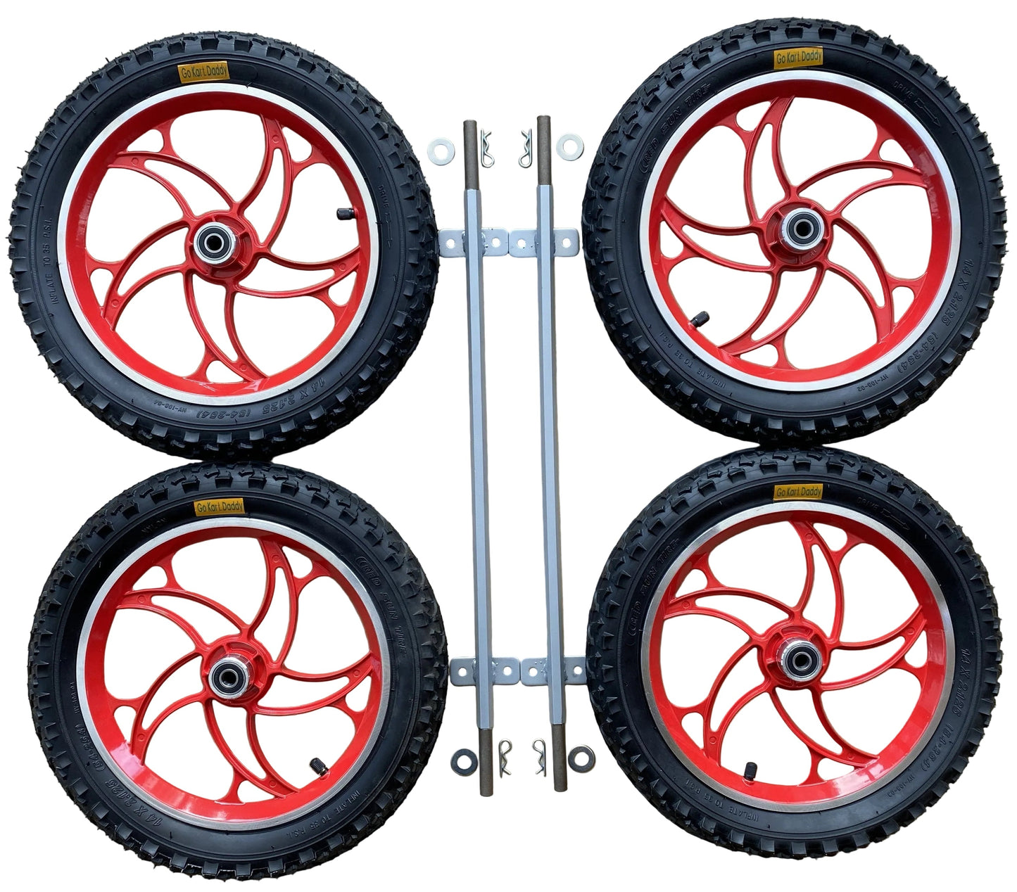 14 Inch Red Alloy Wheels & Axle Kit