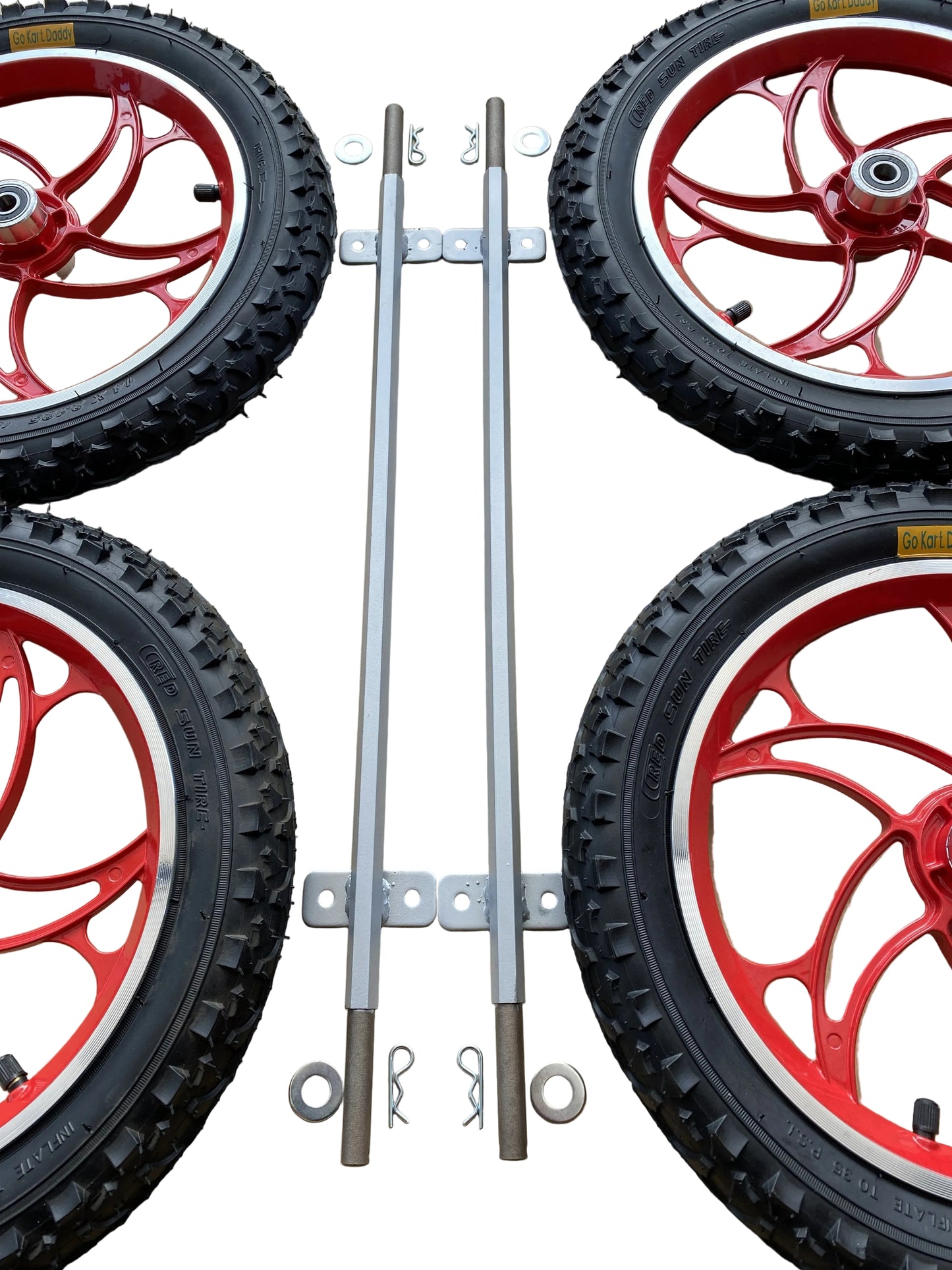 14 Inch Red Alloy Wheels & Axle Kit