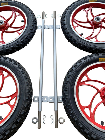 14 Inch Red Alloy Wheels & Axle Kit
