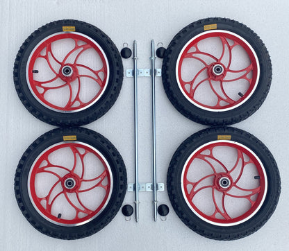 14" Red Alloy Go Kart Wheels & Axle Set