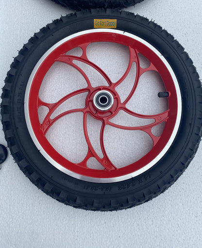 14" Red Alloy Go Kart Wheels & Axle Set