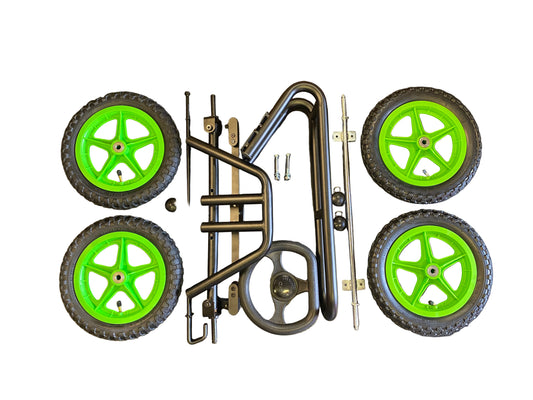 Front Steering Kit + 12" Green Wheels & Rear Axle